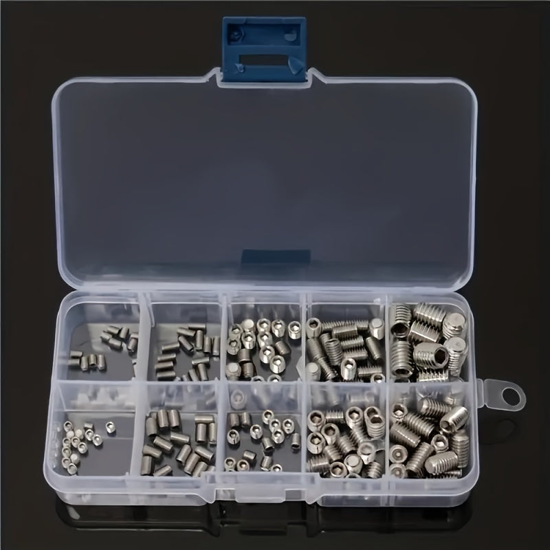 200pcs 304 Stainless Steel Screws Set Hex Head Flat Head Headless Screws