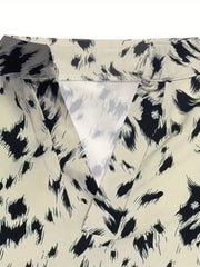 Leopard Print Lantern Sleeve Plus Size Blouse