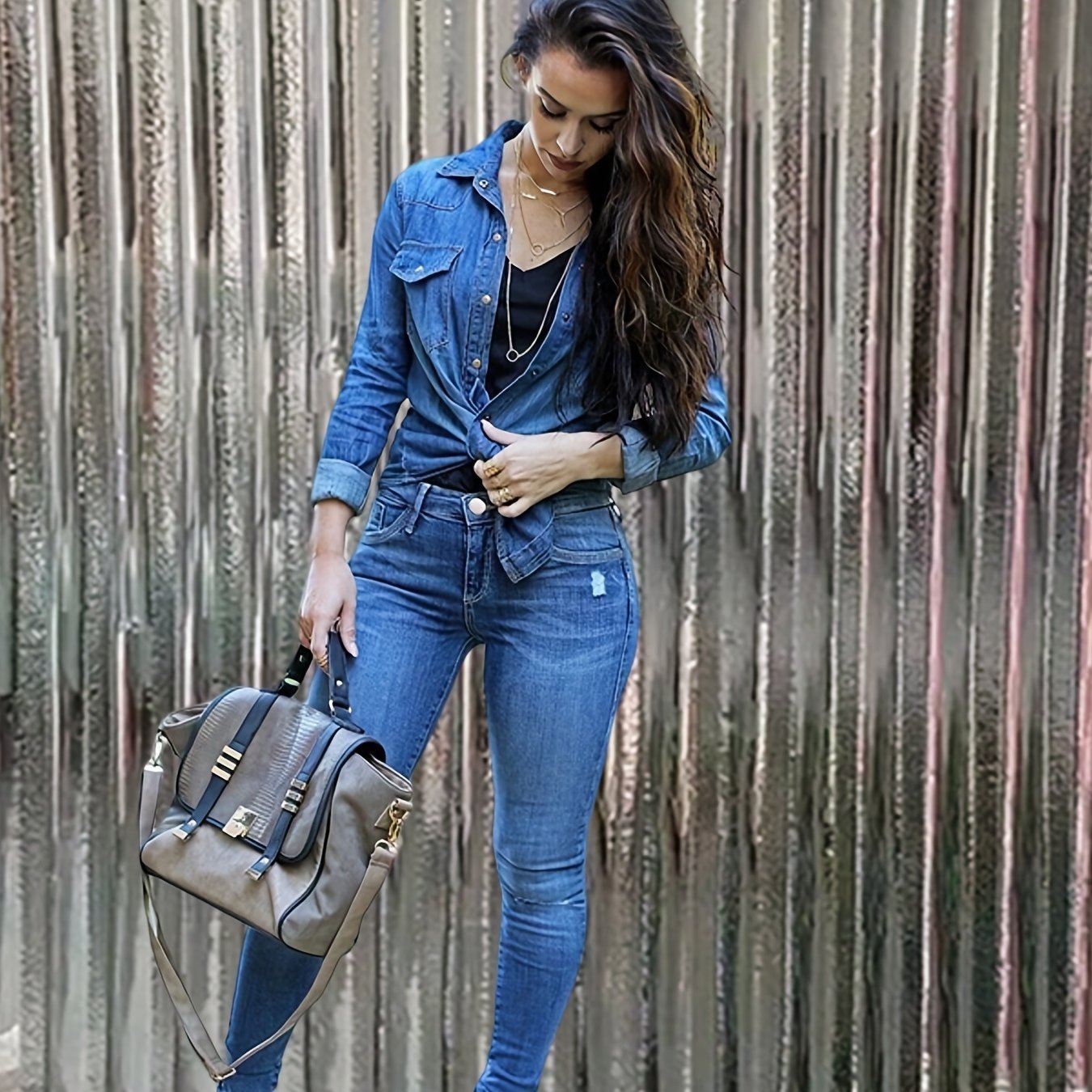 Ripped Whiskering Skinny Jeans Washed Medium Stretch Denim Pants