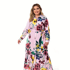 Floral Print Button Up Long Sleeve Shirt Dress