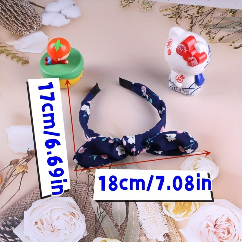 Navy Flower Printed Hair Pin Bow Hair Band Hair Accessories For Girls Women