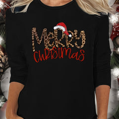 Christmas Letter Print Lounge Tops Long Sleeve Crew Neck Top