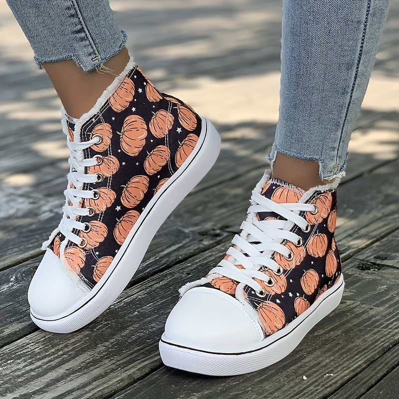 Halloween Pumpkin Print High Top Canvas Shoes for Women