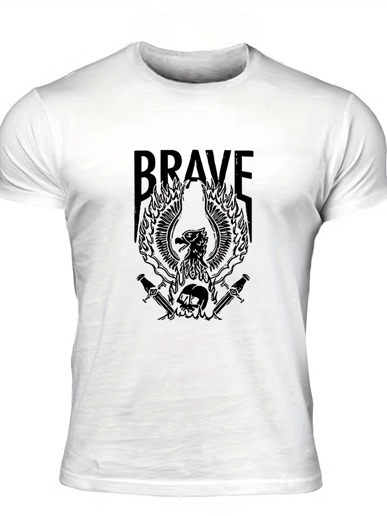 Men's Brave Eagle & Skull Print T shirt Casual Tee