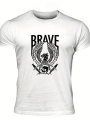 Men's Brave Eagle & Skull Print T shirt Casual Tee