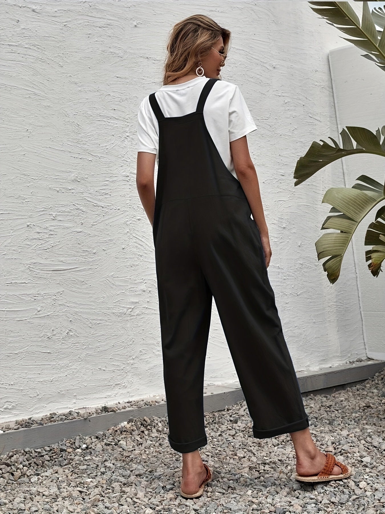 Casual Sleeveless Wide Leg Jumpsuit With Pockets Women's Clothing