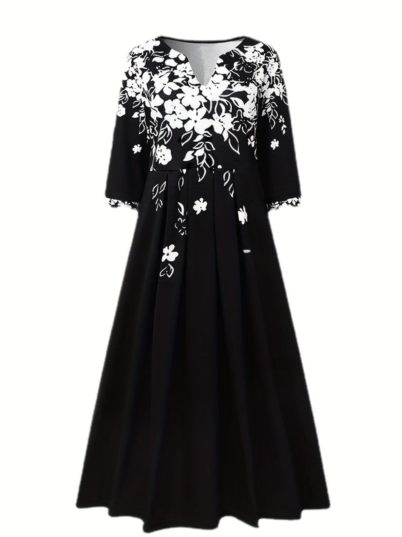 Floral Print Notched Neck Midi Dress Women's Clothing