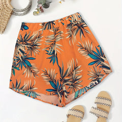Boho Shorts Women's Plus Leaf Print High Rise Casual Shorts