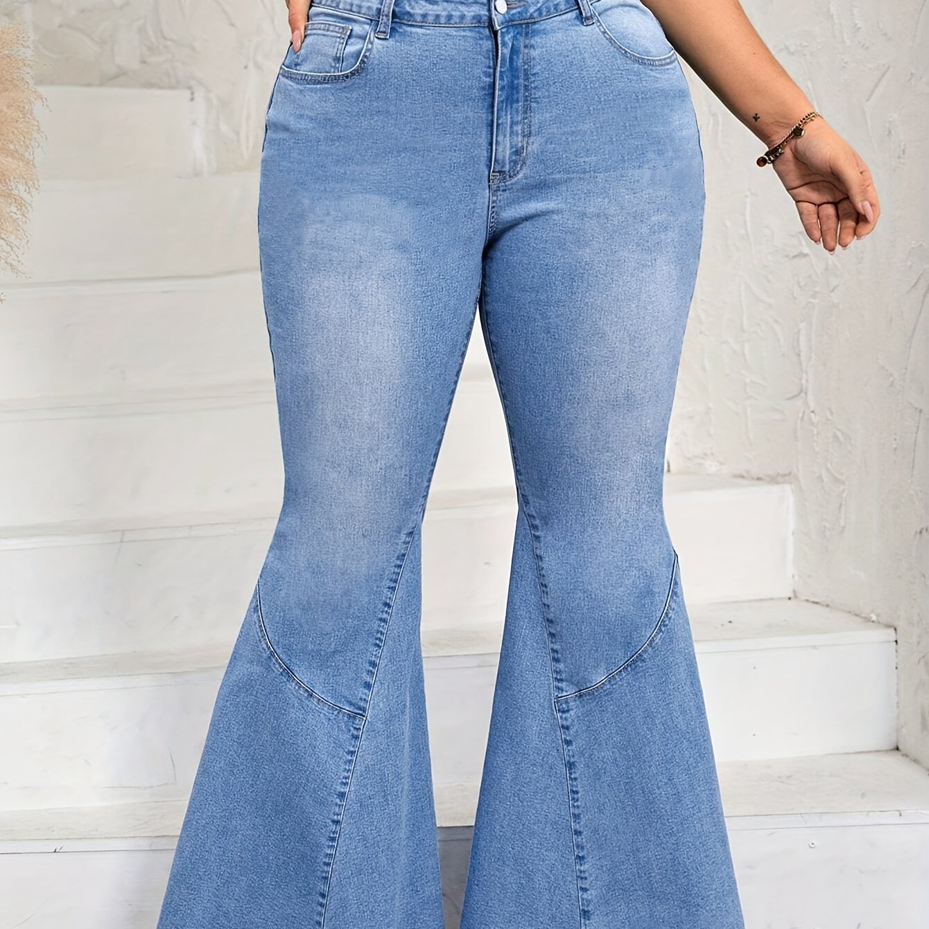 Washed Button Fly Flare Leg Jeans