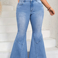 Washed Button Fly Flare Leg Jeans