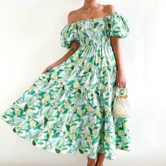 Floral Print Boho Maxi Dress Puff Sleeve Tiered