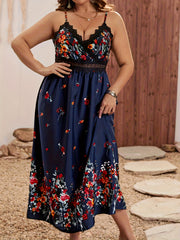 Floral Print Lace Trim Maxi Dress
