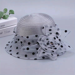 Polka Dot Organza Bucket Hat Flower Decor Sun Hats