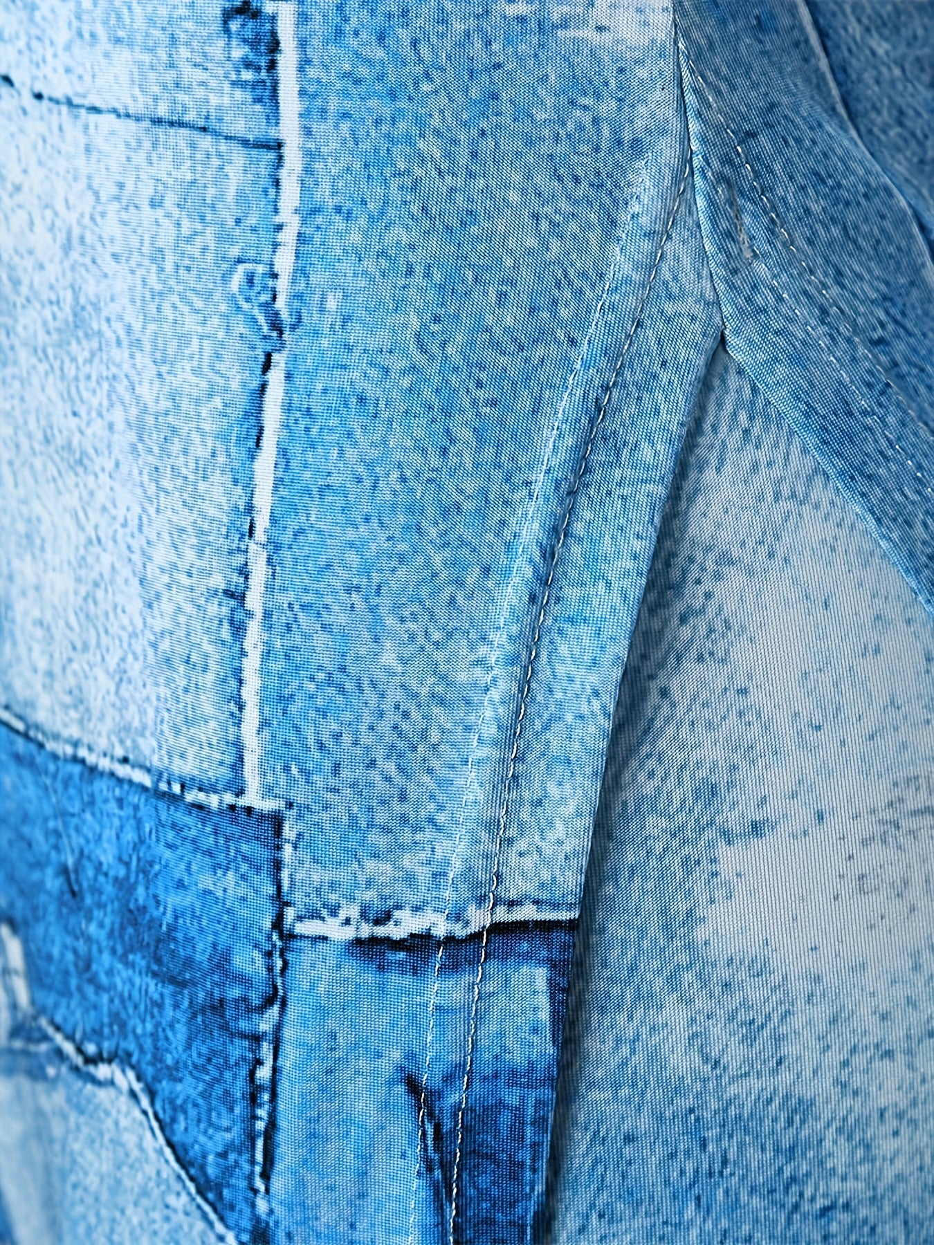 Denim Print 2pcs Set Long Sleeve T-shirt & Skinny Pants