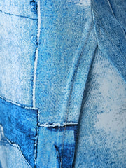 Denim Print 2pcs Set Long Sleeve T-shirt & Skinny Pants