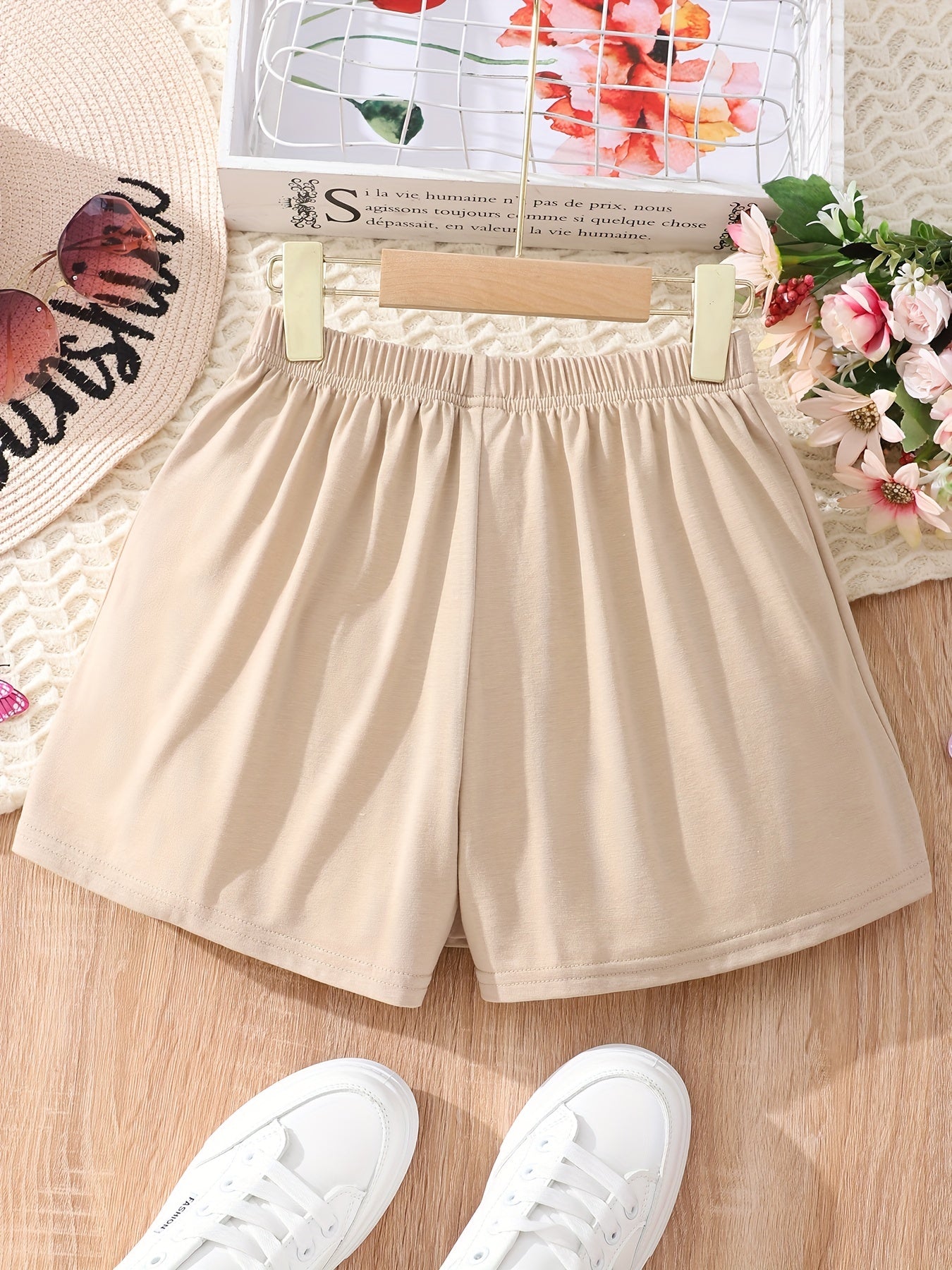 Toddler Girls BE HAPPY Flowers Graphic Elastic Waist Sports Shorts