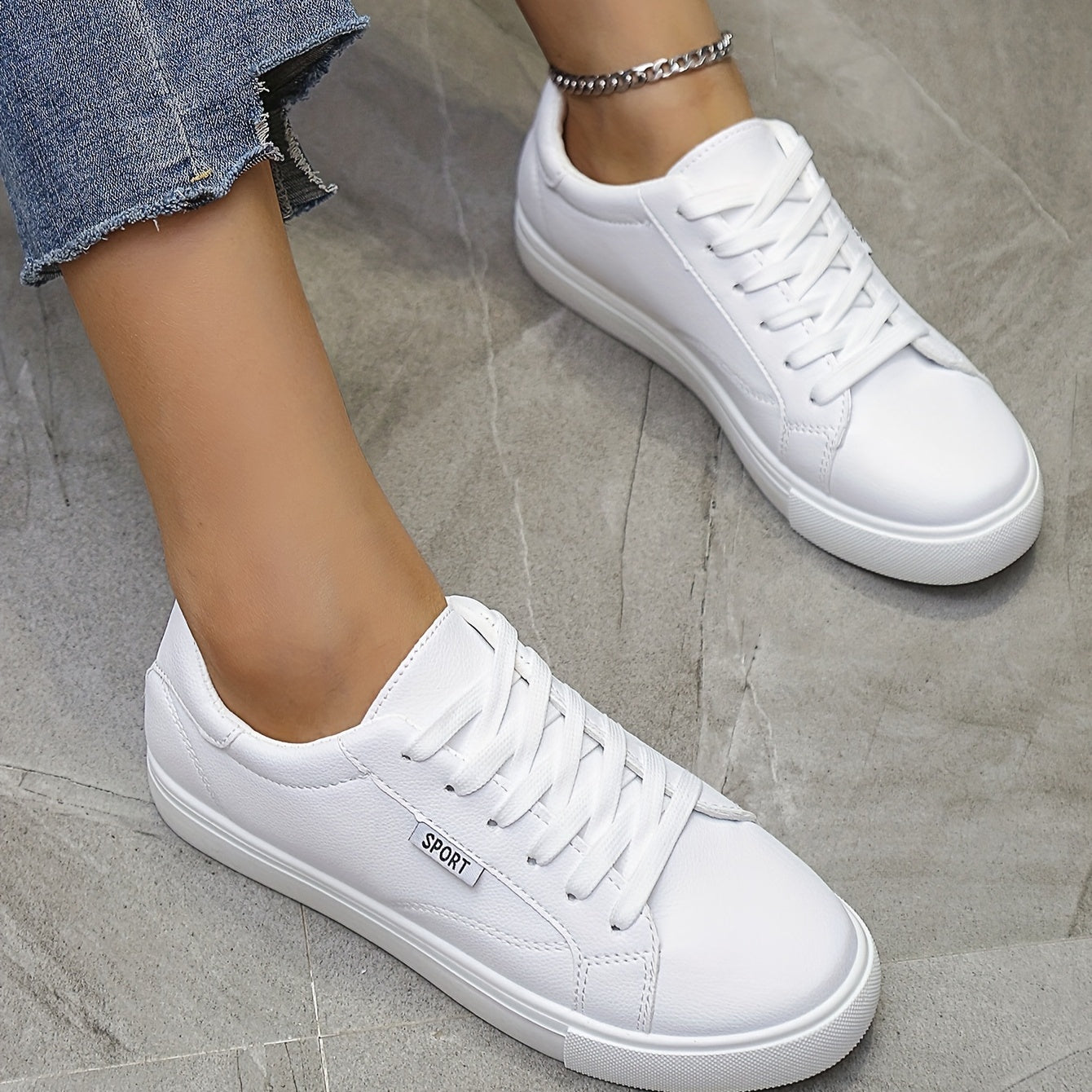 Women's Solid Flat Sneakers Lace up Low Minimalist Casual Shoes