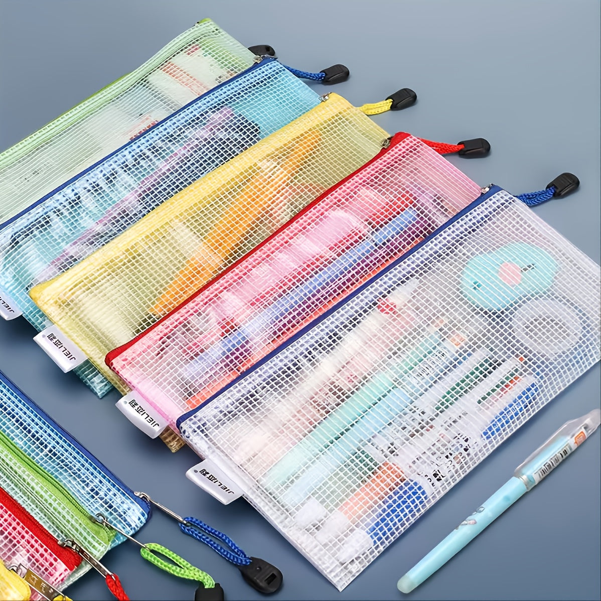 Grid Pencil Bag Zipper Storage Document Mask Receipt