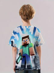 Pixel Boy Print Boys T-shirt Lightweight Comfortable Short Sleeve Top