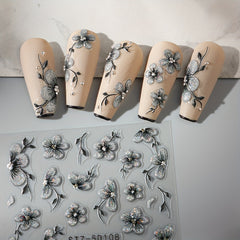 2pcs 5D Floral Nail Art Stickers Set Acrylic Flowers Decals with Glitter