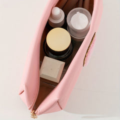 Chenille Letter Patch Makeup Bag - Initial Preppy Cosmetic Bag