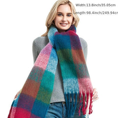 Women Plaid Scarf Woolen Shawls Thick Tassel Warm Scarves