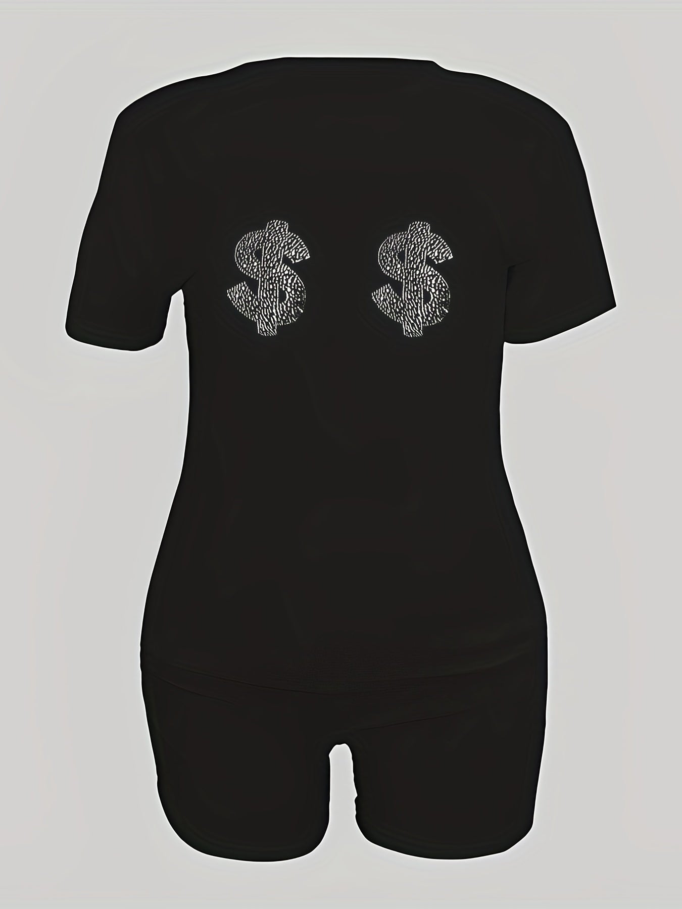 Rhinestone Print Two-piece Set T-shirt & Biker Shorts Outfit