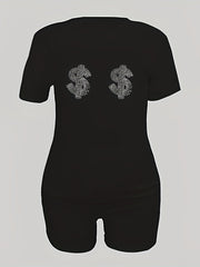 Rhinestone Print Two-piece Set T-shirt & Biker Shorts Outfit