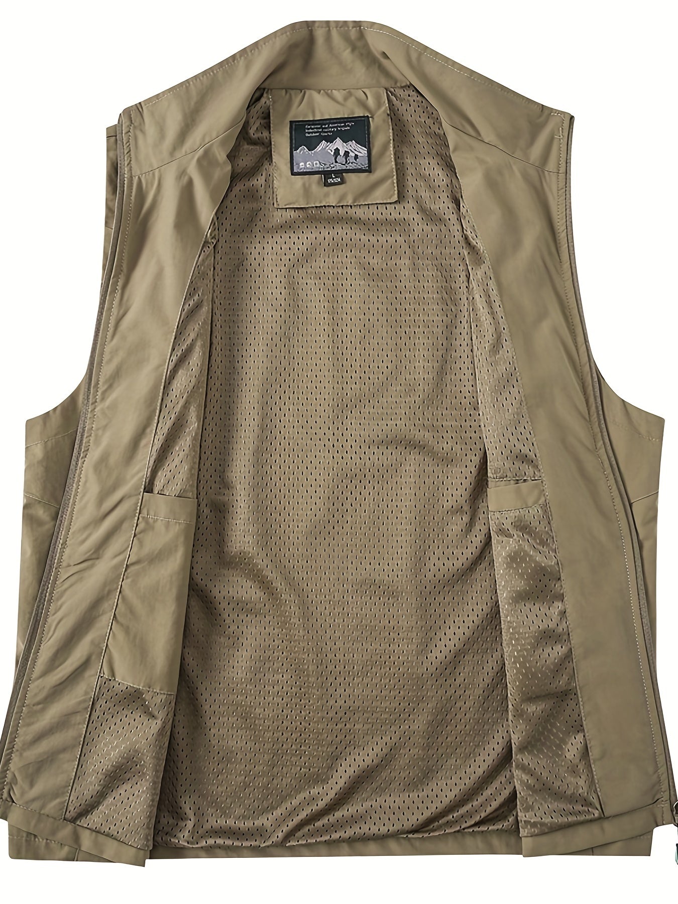 Men's Zipper Pockets Cargo Vest, Stand Collar Zip Up Vest
