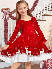 Reindeer Graphic Dress Girls Christmas Gift
