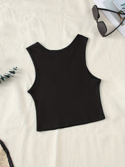 Ribbed Sleeveless Crop Top Round Neck Sports Tank