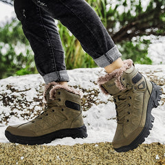 Men's Leather Snow Boots Warm Fleece Anti-Skid Hiking Winter Boots