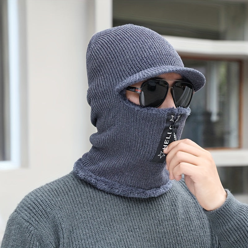 Thick Knitted Fishing Hat with Face Cover for Cycling