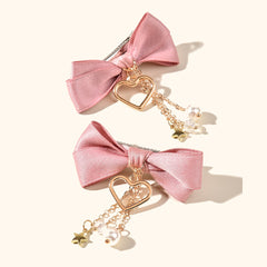 2pcs Girls Bowknot Hair Clips Stars & Hearts Pendant Hairpins