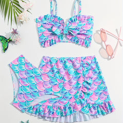 Girls Fish Scale Graphic Swimwear Set