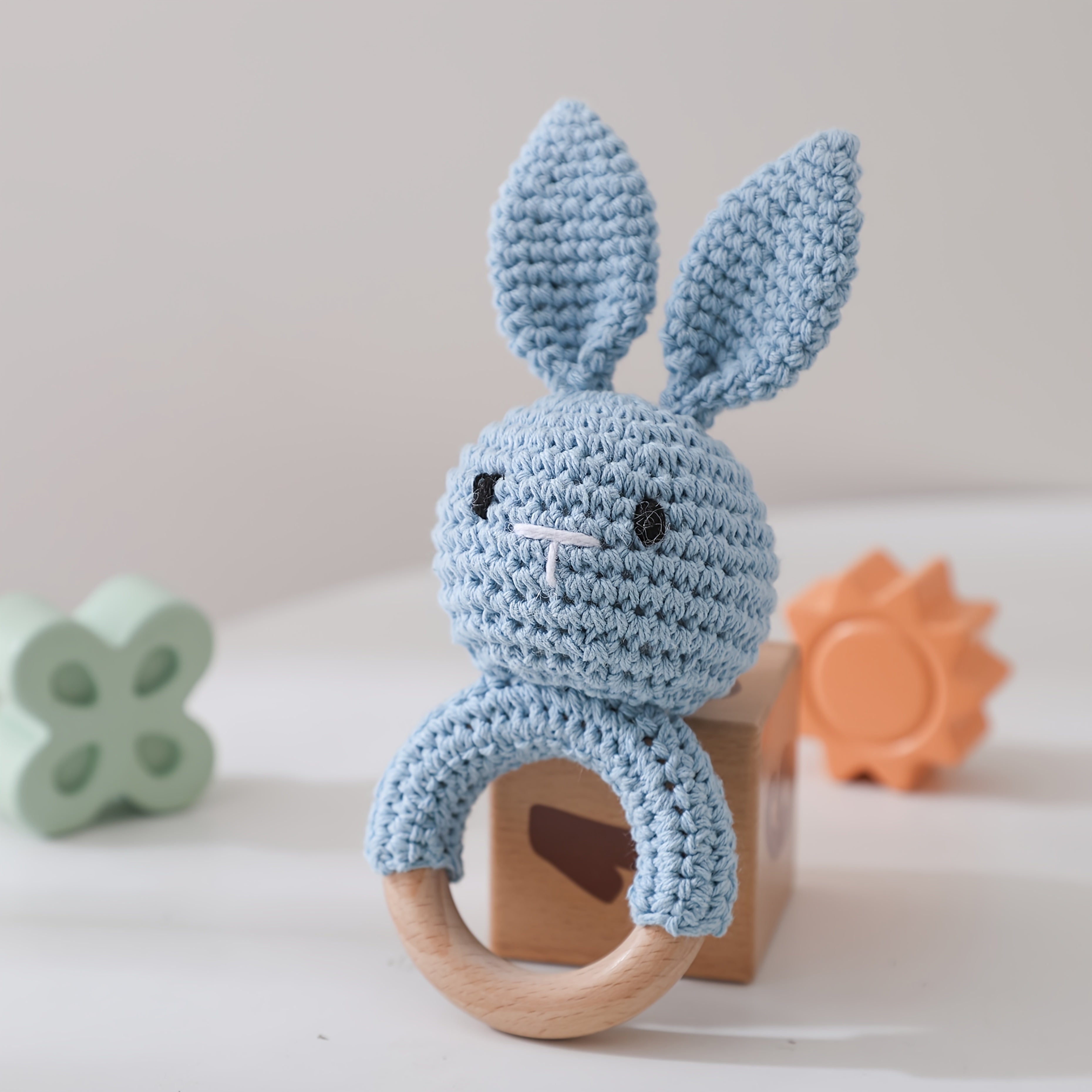 Crochet Rabbit Rattle Toy with Bells Baby Teething Toy Soft Newborn Gift
