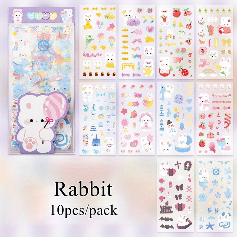 10pcs Cartoon Bunny Stickers Waterproof PET Deco Sticker Pack