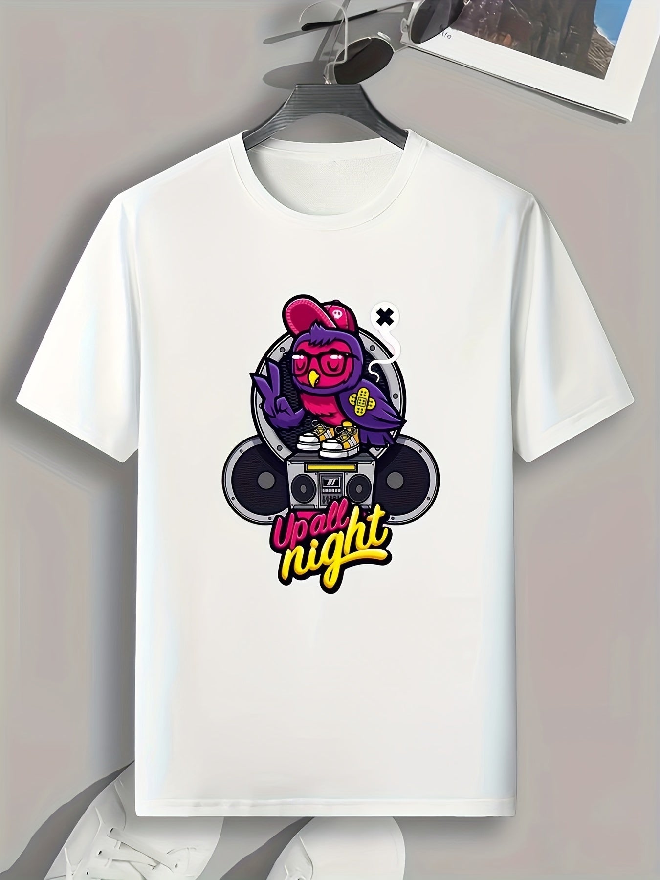 Cartoon 'Up All Night' Print Men's Graphic T-shirt for Summer