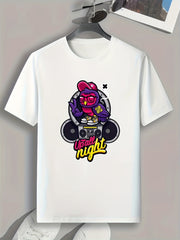 Cartoon 'Up All Night' Print Men's Graphic T-shirt for Summer