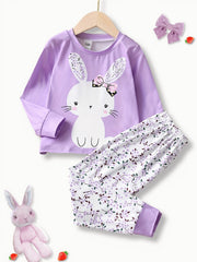 Girls Rabbit Top & Floral Trousers Pajama Set