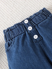 Baby Girls Wide Leg Denim Jeans With Pockets