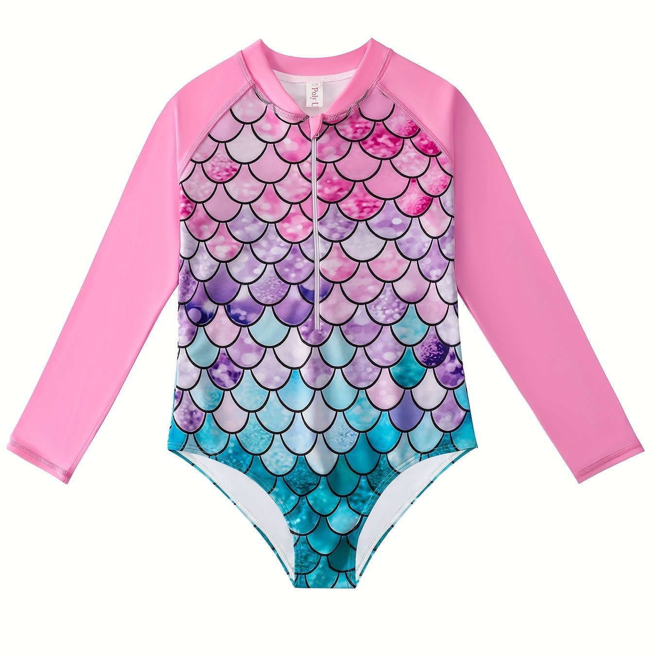 Mermaid Swimsuit Fish Scale Print Long Sleeved Sports Swims