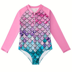 Mermaid Swimsuit Fish Scale Print Long Sleeved Sports Swims