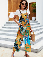 Floral Print Wide Leg Jumpsuit With Pockets