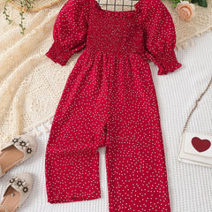 Toddler Girls Polka Dot Graphic Rompers Wide Leg Jumpsuits