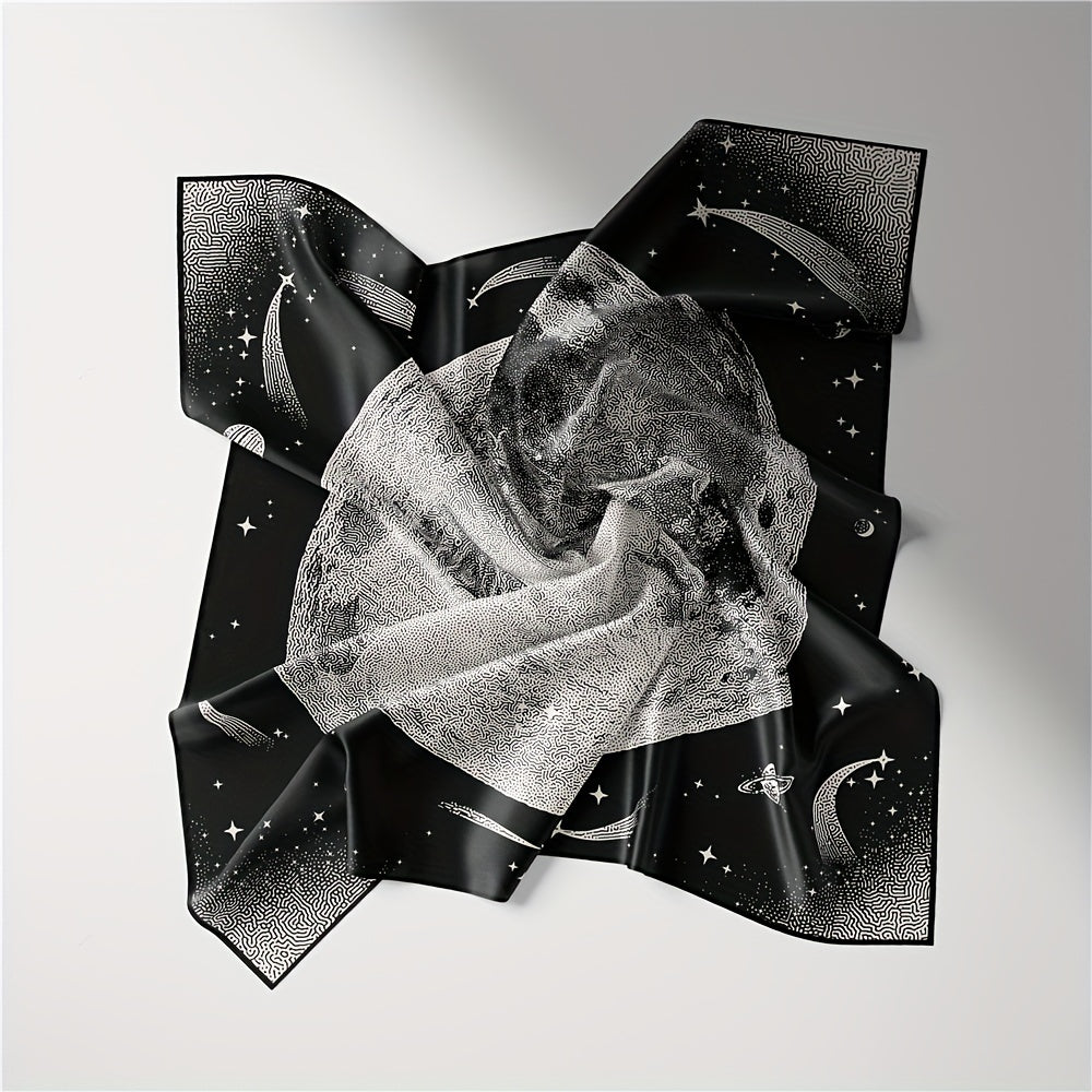 Universe Planet Print Bandana Square Scarf Satin Neckerchief Women Head Wrap