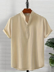 Solid Men's Casual Short Sleeve Shirt for Summer Vacation Resort