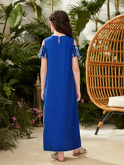 Girls Cold Shoulder Abstract Graphic Casual Loose Dress For Evening Party