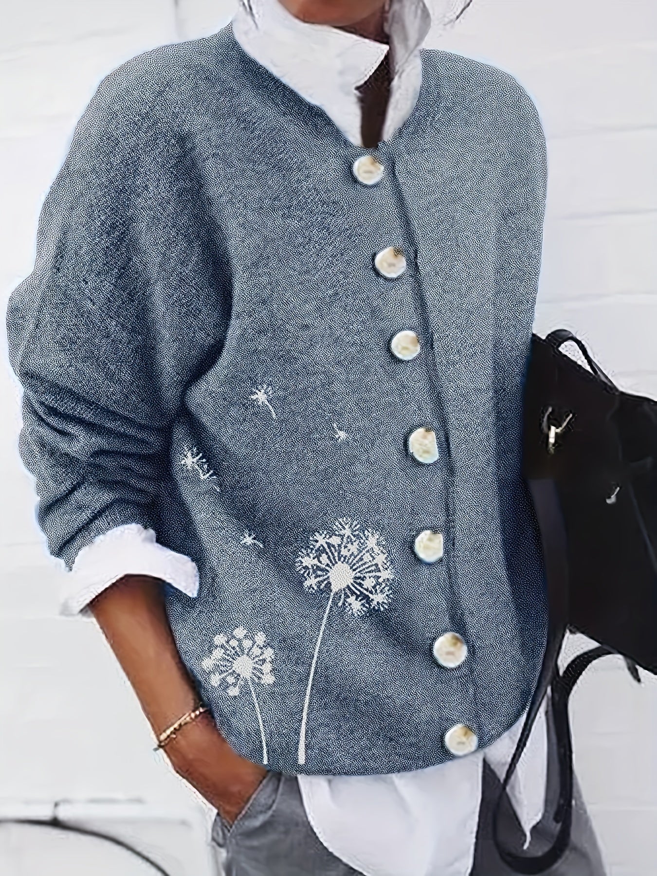 Women's Dandelion Print Long Sleeve Cardigan