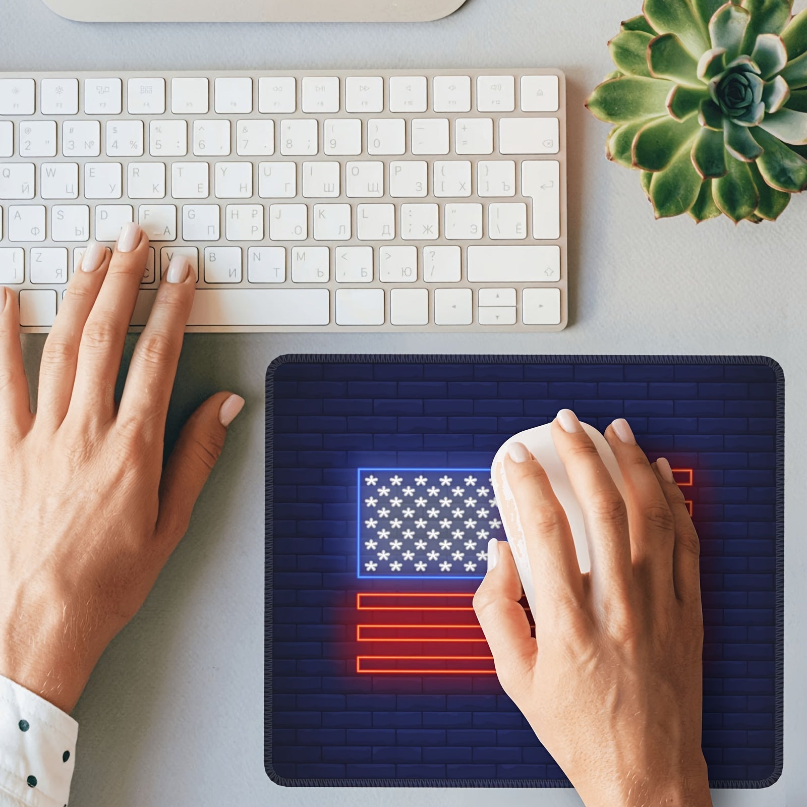 Neon American Flag Pattern Mouse Pad 20x24cm for Home Office Laptop
